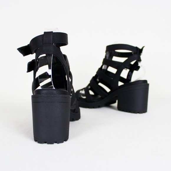 Dirty Laundry Fun Stuff Black Cage Chunky Heel Sandals - Picture 6 of 16
